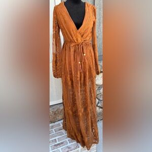 Gorgeous Boho Brown Maci dress lace and mesh S